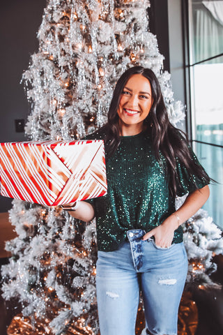 Holly Jolly Sequin Top-Green