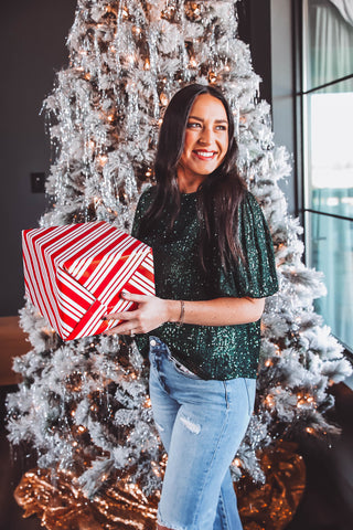 Holly Jolly Sequin Top-Green