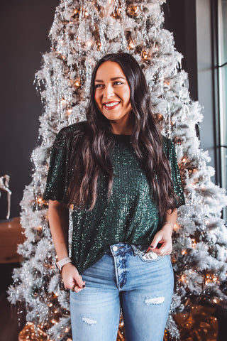 Holly Jolly Sequin Top-Green