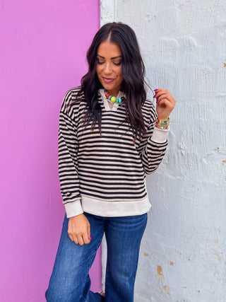 Dawson Striped Pullover-Black