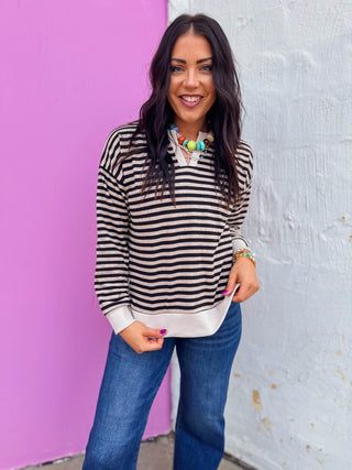 Dawson Striped Pullover-Black