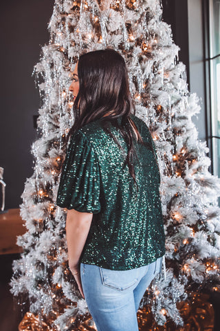 Holly Jolly Sequin Top-Green