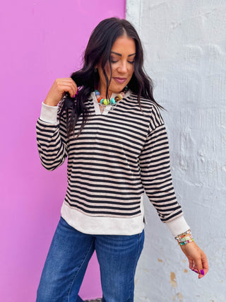 Dawson Striped Pullover-Black