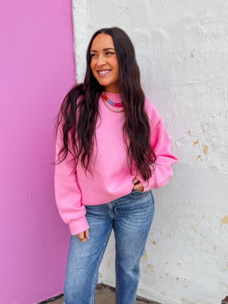 Nelly Mock Neck Sweatshirt-Bubblegum