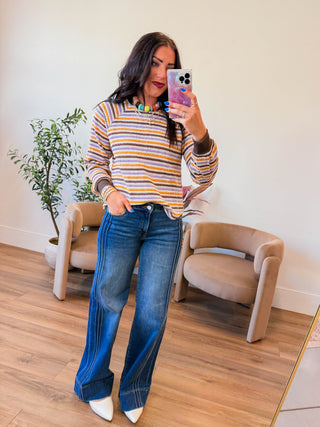 Isaac Striped Knit Top-Brown