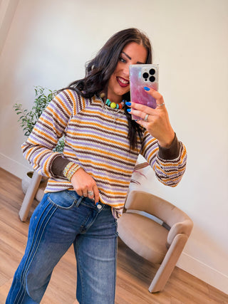 Isaac Striped Knit Top-Brown