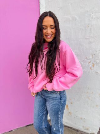 Nelly Mock Neck Sweatshirt-Bubblegum