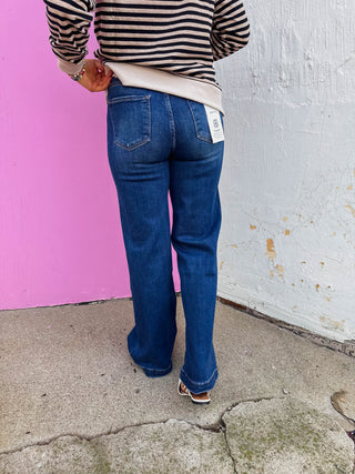 Peyton High Rise Wide Leg Denim-Dark Wash