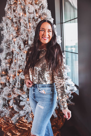 Noelle Sequin Top-Gold