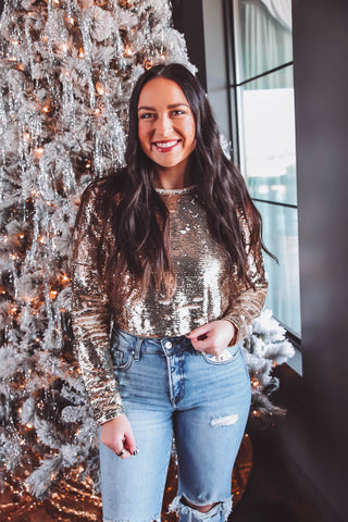 Noelle Sequin Top-Gold