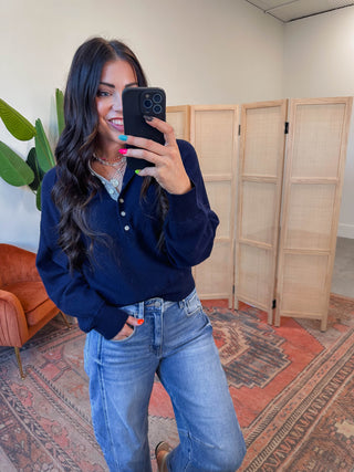 Liliana Henley Sweater-Navy