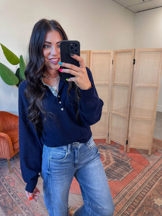 Liliana Henley Sweater-Navy
