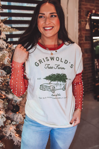 Griswold's Tree Farm Ringer Tee-Red