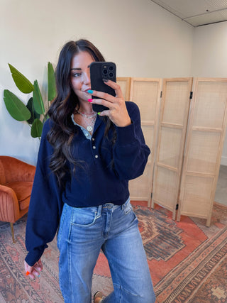 Liliana Henley Sweater-Navy
