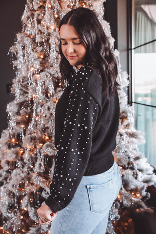 Joy Pearl Embellished Sweater-Black