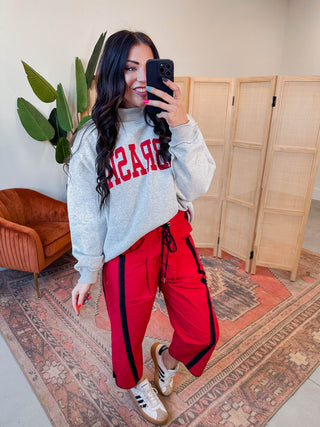 Cool Girl Barrel Pants-Red/Black