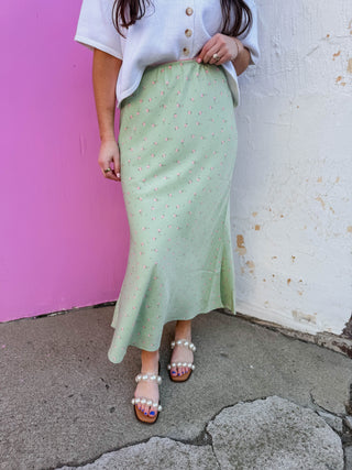 Grace Floral Midi Skirt-Sage