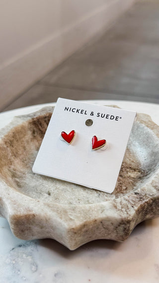 Nickel & Suede - Sweetheart Studs-Red Coral
