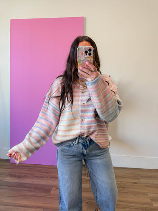 Over The Rainbow Cardigan-Bubblegum/Mint