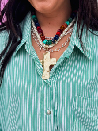 Ivory Twisted Rope Cross Necklace