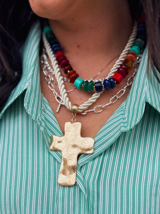 Ivory Twisted Rope Cross Necklace