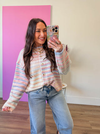 Over The Rainbow Cardigan-Bubblegum/Mint