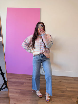 Over The Rainbow Cardigan-Bubblegum/Mint