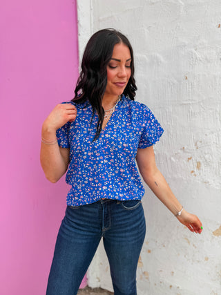 Jenny Floral Top-Blue