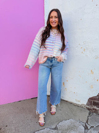 Over The Rainbow Cardigan-Bubblegum/Mint