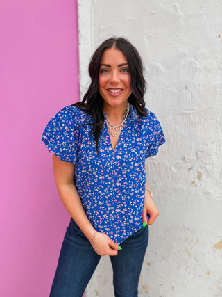 Jenny Floral Top-Blue