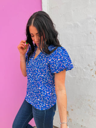 Jenny Floral Top-Blue