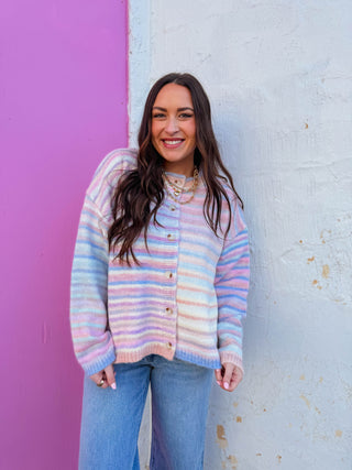 Over The Rainbow Cardigan-Bubblegum/Mint