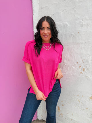 Kyla Corded Top-Hot Pink