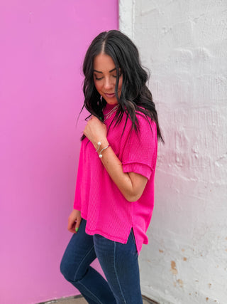 Kyla Corded Top-Hot Pink