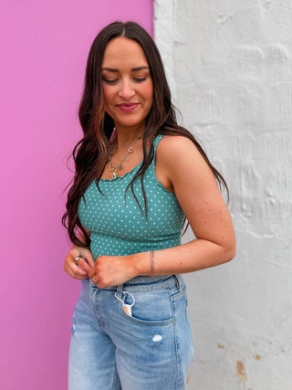 Lenny Polka Dot Tank-Dusty Teal