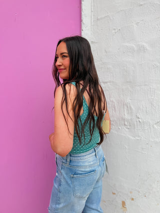 Lenny Polka Dot Tank-Dusty Teal