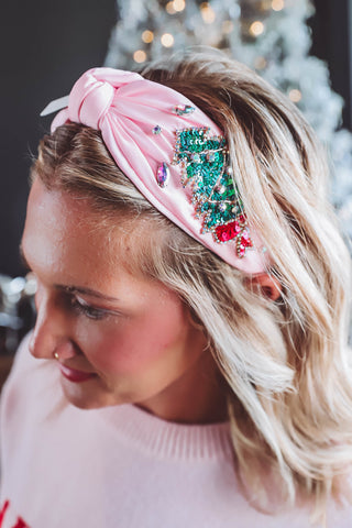 Christmas Tree & Bow Headband-Pink