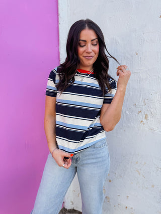 Caitlin Striped Tee-Navy
