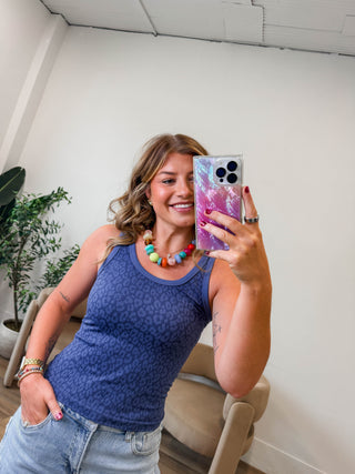 Reversible Tonal Leopard Tank-Crown Blue