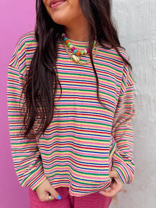 Good Vibes Striped Pullover