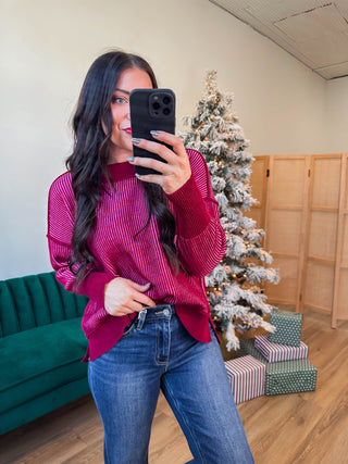 Marlie Sweater-Cabernet/Candy Pink