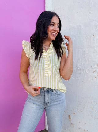Mae Striped Top-Yellow