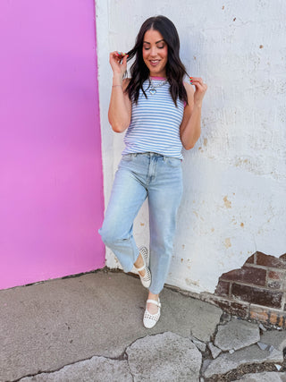 Lindsey Striped Knit Tank-Chambray