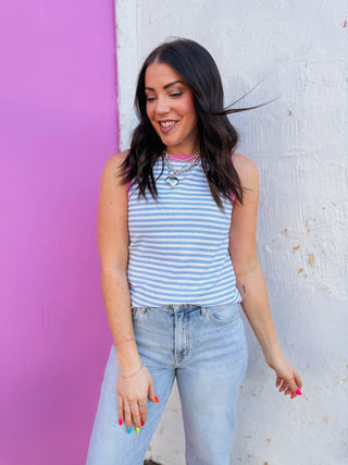 Lindsey Striped Knit Tank-Chambray