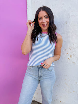 Lindsey Striped Knit Tank-Chambray