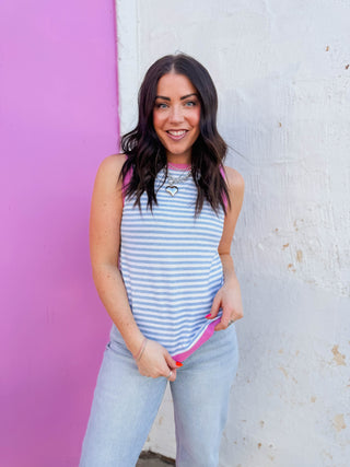 Lindsey Striped Knit Tank-Chambray