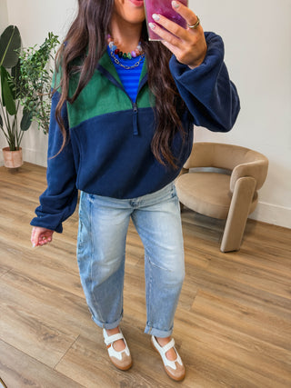 Libby Color Block Pullover-Dark Green
