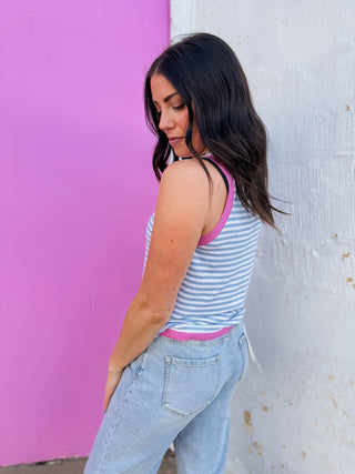 Lindsey Striped Knit Tank-Chambray