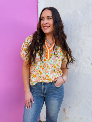 Georgia Floral Top-Yellow/Orange