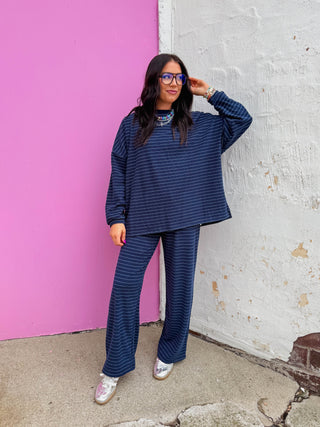 Ashton Striped Pants-Navy
